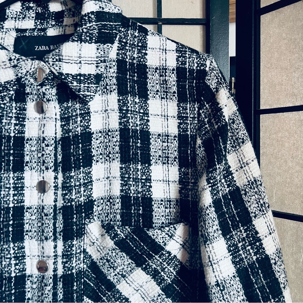Zara Basic Black White Tweed Shacket Button Up Sz… - image 3